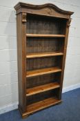 A MODERN PINE OPEN BOOKCASE, with four adjustable shelves, width 102cm x depth 32cm x height
