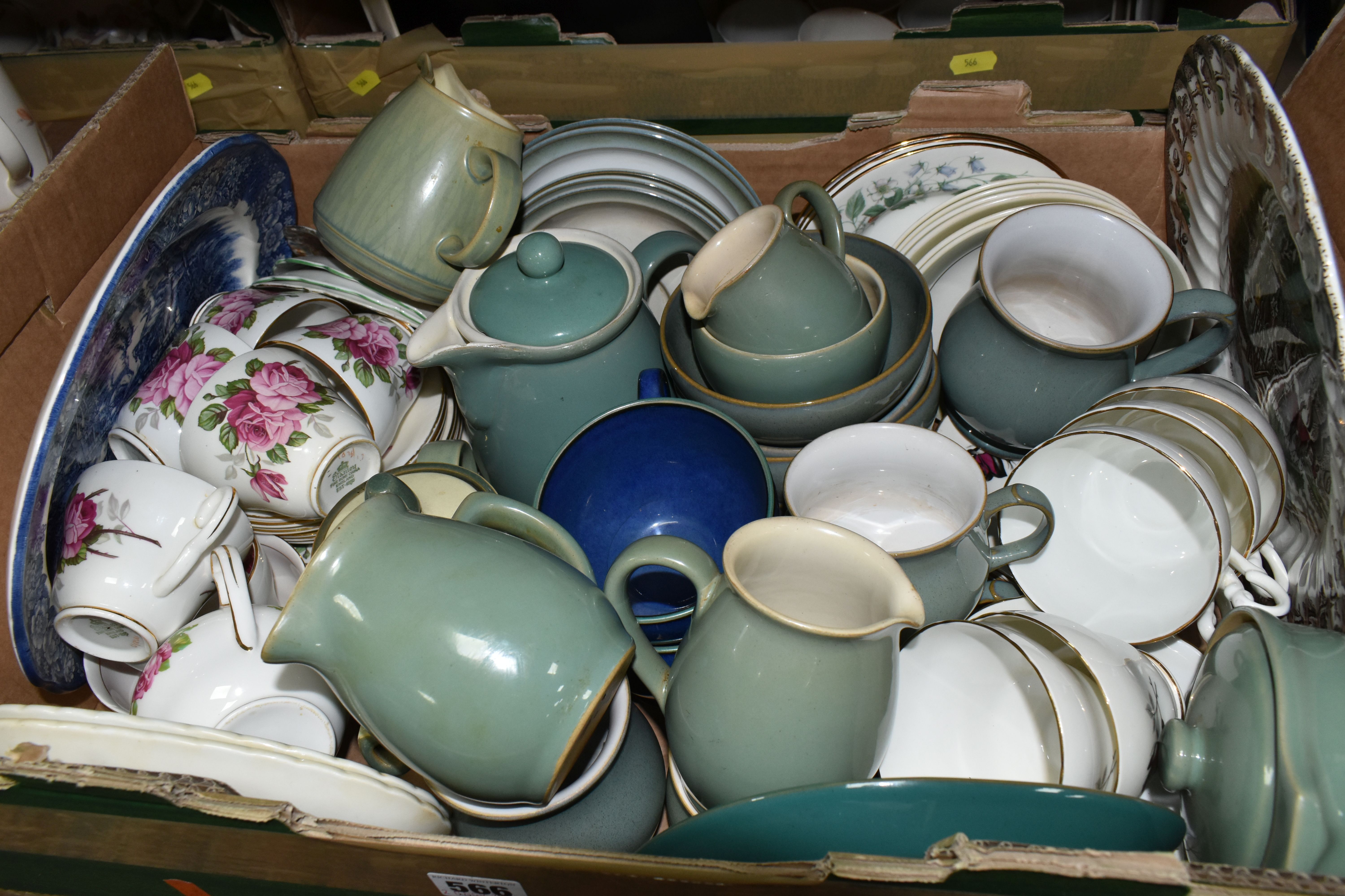 SIX BOXES OF TEA AND DINNER WARES ETC, to include green Denby Stoneware, Stanley rose pattern tea - Image 4 of 6