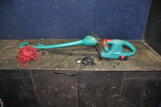 A BOSCH EASI-TRIM STRIMMER and a Bosch AHS-52ACCU 14.4v hedge trimmer with one battery and