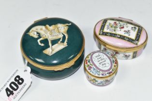 THREE HALCYON DAYS ENAMEL TRINKET BOXES, comprising an Ashmolean Museum Oxford trinket box depicting