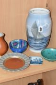A COLLECTION OF SCANDINAVIAN CERAMICS, comprising a Bing & Grondahl vase decorated with sailing