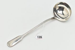 A LATE GEORGIAN SILVER LADLE, with fiddle and thread pattern to the terminal, hallmark for London