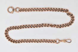 AN ALBERT CHAIN, the curb link chain with lobster claw clasp to one terminal and spring release
