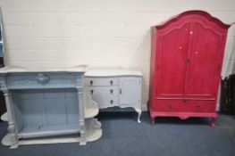 A SELECTION OF PAINTED FURNITURE, to include a double door wardrobe, with a single drawer, width