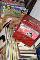 TWO BOXES AND ONE CASE OF L.P'S AND SINGLE RECORDS, to include approximately two hundred singles,