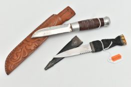 A SILVER MOUNTED SCOTTISH SGIAN DUBH WITH SHEATH AND A NORWEGIAN HUNTING KNIFE WITH SHEATH,