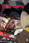 THREE BOXES OF HATS, SCARVES AND ACCESSORIES, many unused in packaging, over fifty ladies scarves,