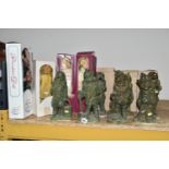 A GROUP OF BOXED CERAMIC SNOW WHITES' SEVEN DWARFS FIGURES, mottled green glaze, comprising Doc,