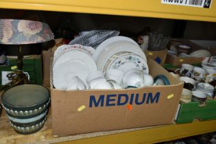 SIX BOXES AND LOOSE CERAMICS, GLASS AND HOMEWARES, to include twenty seven pieces of Coalport