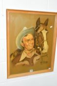 LATE 20TH CENTURY BRITISH SCHOOL, HEAD AND SHOULDERS PORTRAIT OF A COWBOY AND HIS HORSE, pastel,