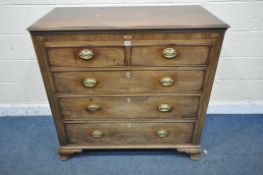 A GEORGIAN MAHOGANY AND INLAID CHEST OF TWO SHORT OVER THREE LONG DRAWERS, on bracket feet, length