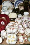TWO BOXES OF TEA WARES, to include a Royal Albert Old Country Roses trio, fifteen pieces of