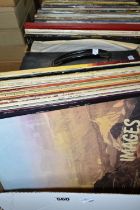 TWO BOXES AND A CASE OF RECORDS, just over one hundred vinyl LPs, artists to include Commodores, The