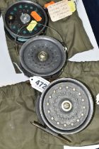 THREE FOSTER BROS OF ASHBOURNE FLY FISHING REELS, comprising two 3 1/2'' reels, and a 4'', all three