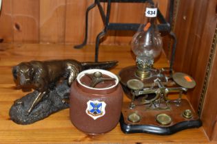 A GROUP OF METALWARE, comprising a cast metal and brass trivet, a set of T.J.Smith & Sons Co. Ltd