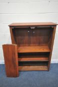 AN EDWARDIAN STAINED MAHOGANY OPEN BOOKCASE, with four adjustable shelves, width 98cm x depth 36cm x