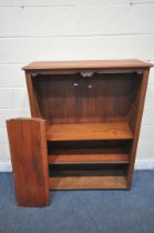 AN EDWARDIAN STAINED MAHOGANY OPEN BOOKCASE, with four adjustable shelves, width 98cm x depth 36cm x