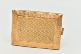 AN EARLY 20TH CENTURY 18CT GOLD MATCHSTICK CASE, rectangular form, engine turned pattern,