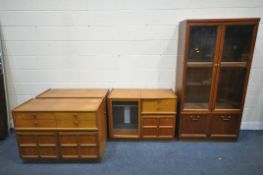A SELECTION OF TEAK FURNITURE, to include a display cabinet with two glazed doors, above two