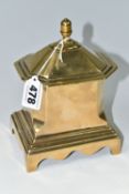 A BELL METAL TOBACCO BOX AND COVER, of architectural form, on bracket feet, width 12.5cm x depth