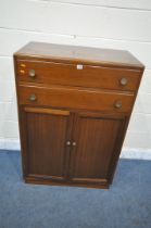 A 20TH CENTURY MAHOGANY CABINET, with two drawers, above two cupboard doors, width 84cm x depth 48cm
