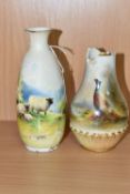 TWO DAMAGED ROYAL WORCESTER PORCELAIN VASES, comprising a baluster vase painted with a pheasant