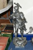 A CAST METAL EUROPEAN MILITARY FIGURE, in full armour, height 78cm (1) (Condition Report: broken