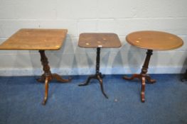 THREE VARIOUS PERIOD TRIPOD TABLES, largest table width 55cm x depth 47cm x height 75cm (condition