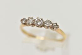 A FIVE STONE DIAMOND RING, designed as a graduated line of brilliant cut diamonds within claw