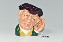 A ROYAL DOULTON SMALL CHARACTER JUG 'ARD OF 'EARING' D6591, printed marks to the base, height 9cm (