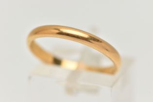 A POLISHED 22CT GOLD BAND RING, hallmarked 22ct Birmingham, ring size N 1/2, approximate gross