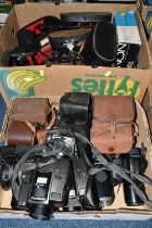 TWO BOXES OF CAMERAS AND BINOCULARS, to include a Canon PowerShot A710 IS digital camera, two