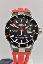 A BOXED 'LOCMAN ITALY' WRISTWATCH, automatic movement, round black dial signed 'Locman Italy,
