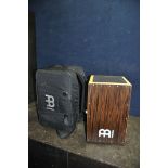 A PPL MEINL CAJON with snare spring and padded case width 30cm depth 30cm height 50cm