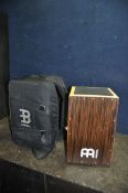 A PPL MEINL CAJON with snare spring and padded case width 30cm depth 30cm height 50cm