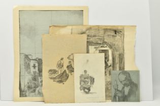 CIRCLE OF JAMES KERR LAWSON, FIVE UNSIGNED SKETCHES, comprising a continental village with