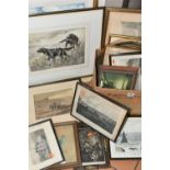 PICTURES AND PRINTS, a box and loose watercolours, wall mirror, prints, engravings, etc, including a