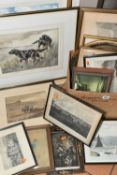 PICTURES AND PRINTS, a box and loose watercolours, wall mirror, prints, engravings, etc, including a