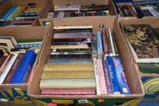 SIX BOXES OF BOOKS containing over 150 miscellaneous titles in hardback and paperback formats,