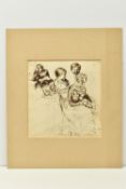 19TH CENTURY UNSIGNED SKETCHES OF FIGURES, depicting mothers and children on a single sheet of