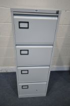 A METAL FOUR DRAWER FILING CABINET, width 47cm x depth 63cm x height 133cm (condition report: one