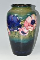 A LARGE MOORCROFT POTTERY 'ANEMONE' PATTERN VASE, with tube lined Anemone pattern on a graduated