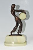 AFTER LORENZL, an Art Deco style bronze figure of a tambourine dancer, on a green onyx base,