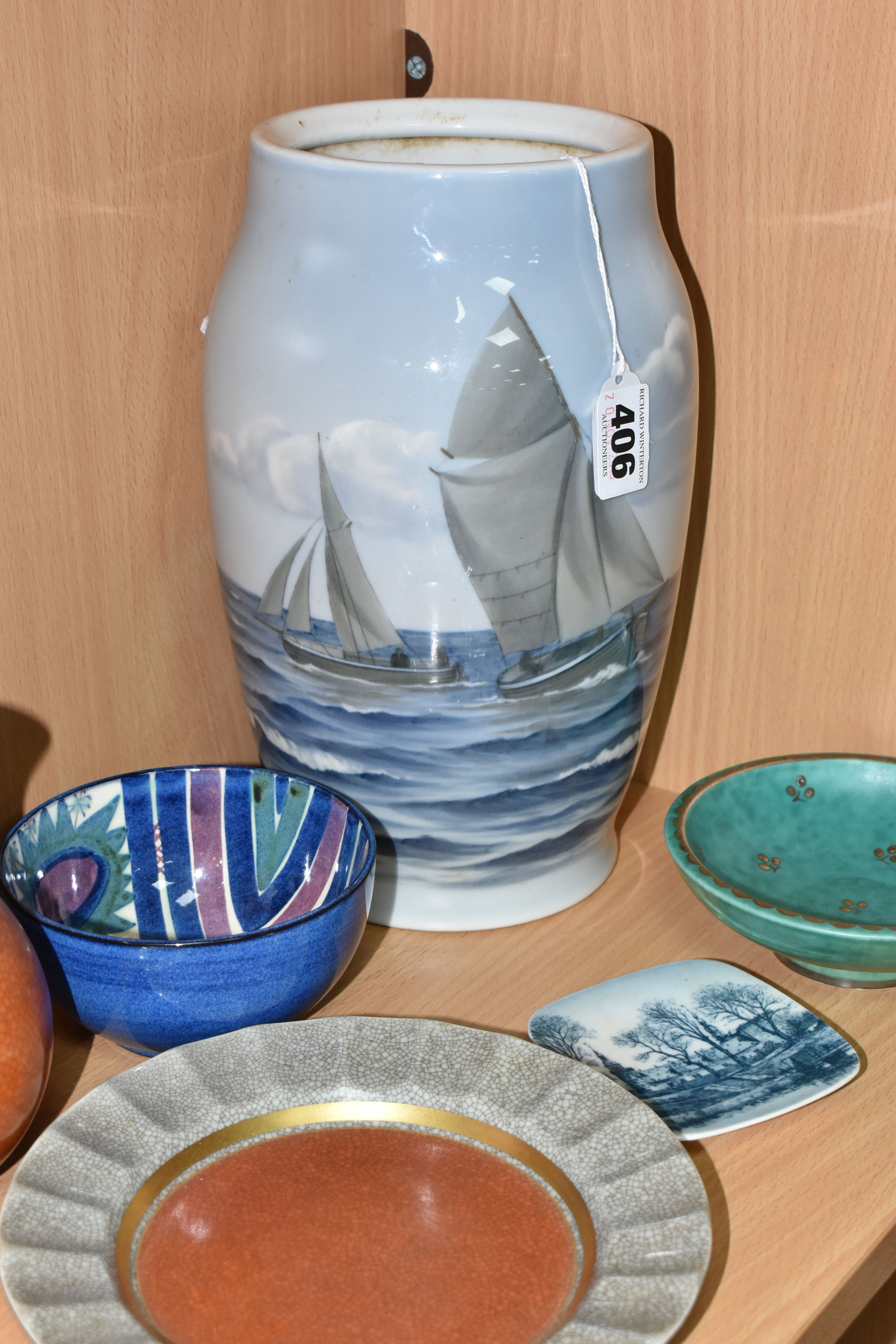 A COLLECTION OF SCANDINAVIAN CERAMICS, comprising a Bing & Grondahl vase decorated with sailing - Image 3 of 5