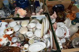 THREE BOXES OF CERAMICS, GLASS WARES AND SUNDRY ITEMS, to include advertising ashtrays and