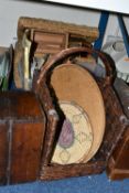 A BOX AND LOOSE SEWING MACHINE, KNITTING ITEMS, BASKETS AND TREEN, to include a cased Singer