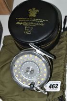 A HARDY BROTHERS LTD. FISHING REEL, with zip fastening black case and green canvas bag, a Marquis #7