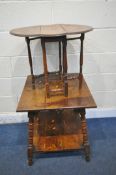 A 20TH CENTURY OAK OCCASIONAL TABLE, on turned legs, united by an undershelf, 57cm squared x