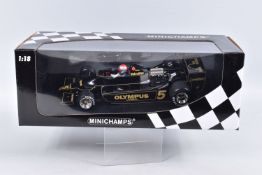 A BOXED MINICHAMPS LOTUS FOR 79 M.ANDRETTI WORLD CHAMPION 1978 1:18 SCALE DIECAST MODEL VEHICLE,
