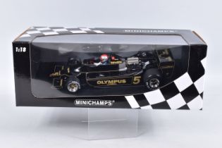 A BOXED MINICHAMPS LOTUS FOR 79 M.ANDRETTI WORLD CHAMPION 1978 1:18 SCALE DIECAST MODEL VEHICLE,